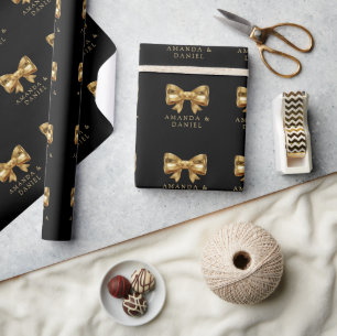 Luxus Schwarze und Goldene  Goldene Bogen Hochzeit Geschenkpapier