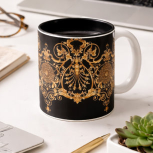 Luxus-Schwarze-und-goldene-Marmor-Kaffeetasse   El Zweifarbige Tasse