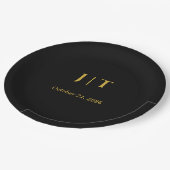 Luxus-Schwarze-und-goldene-Monogramm-Hochzeitspapi Pappteller (Schrägansicht)