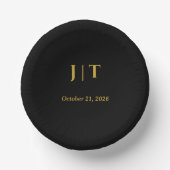 Luxus-Schwarze-und-goldene-Monogramm-Hochzeitspapi Pappteller (Vorderseite)
