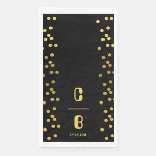 Luxus-Schwarze-und-goldene-monogrammierte-Hochzeit Serviette