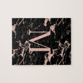 Luxus Schwarzer Marmor Rose Gold Foil Monogramm Puzzle (Horizontal)
