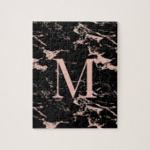 Luxus Schwarzer Marmor Rose Gold Foil Monogramm Puzzle (Vertikal)