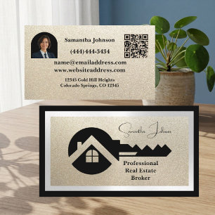 Luxus-Schwarzer-Schlüssel-Champagner-Glitter-QR-Co Visitenkarte