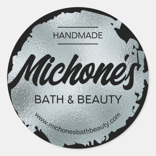 Luxus Schwarzer Silberstreifen Foil Modernes, maßg Runder Aufkleber (Vorderseite)