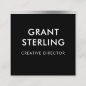 Luxus Schwarzer Silberstreifen Minimal Typografie Quadratische Visitenkarte (Vorderseite)