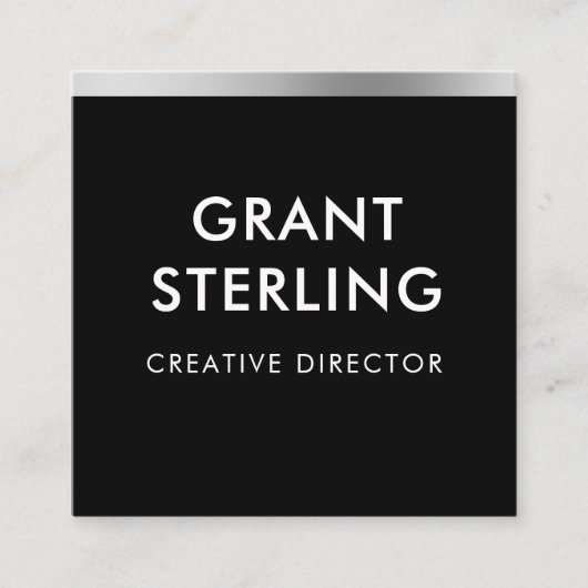 Luxus Schwarzer Silberstreifen Minimal Typografie Quadratische Visitenkarte (Vorderseite)