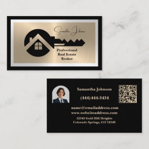 Luxus schwarzer und goldener QR-Code Foto-Immobili Visitenkarte