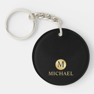 Luxus-Schwarzes und Gold-Personalisiertes Monogram Schlüsselanhänger