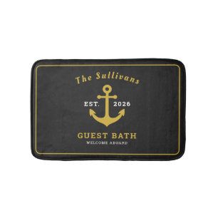Luxus-Schwarzes und Goldenes Anker-Einzelmonogramm Badematte