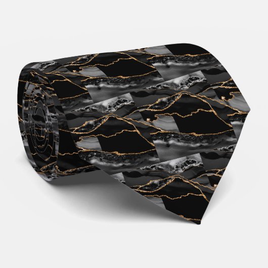 Luxus-Schwarzgold-Faux-Glitter-Faux-Seide Krawatte (Gerollt)