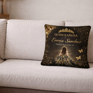 Luxus-Schwarzgold-Quinceañera-Wurfkissen Kissen