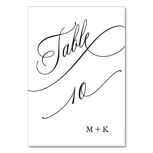 Luxus Script Black and White Wedding Number 10, Tischnummer (Vorderseite)