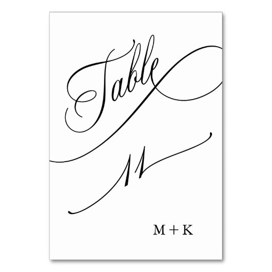 Luxus Script Black and White Wedding Number 11, Tischnummer (Rückseite)