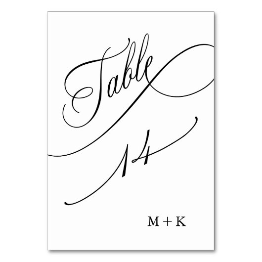 Luxus Script Black and White Wedding Number 14, Tischnummer (Vorderseite)