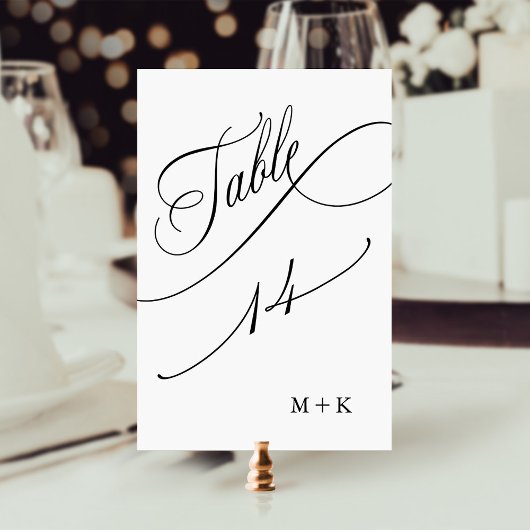 Luxus Script Black and White Wedding Number 14, Tischnummer