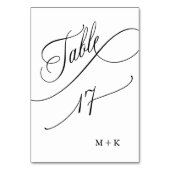 Luxus Script Black and White Wedding Number 17, Tischnummer (Vorderseite)