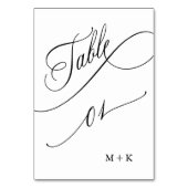 Luxus Script Black and White Wedding Number 1, Tischnummer (Vorderseite)