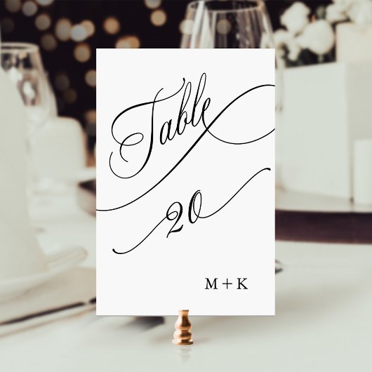 Luxus Script Black and White Wedding Number 20, Tischnummer