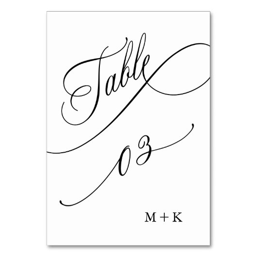 Luxus Script Black and White Wedding Number 3, Tischnummer (Vorderseite)