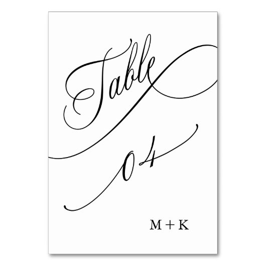 Luxus Script Black and White Wedding Number 4, Tischnummer (Vorderseite)