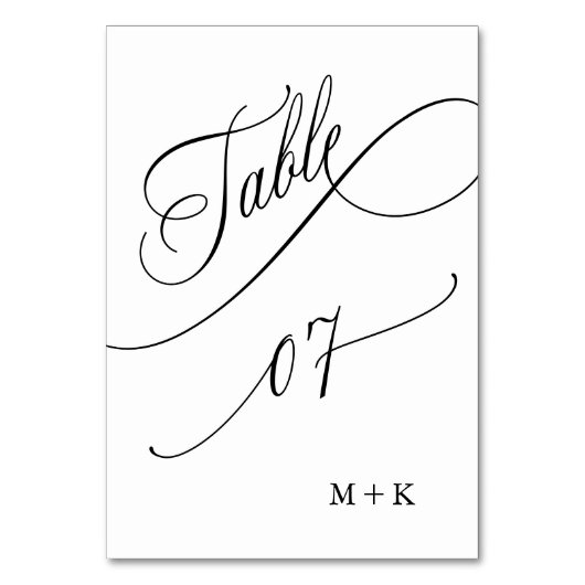 Luxus Script Black and White Wedding Number 7, Tischnummer (Rückseite)
