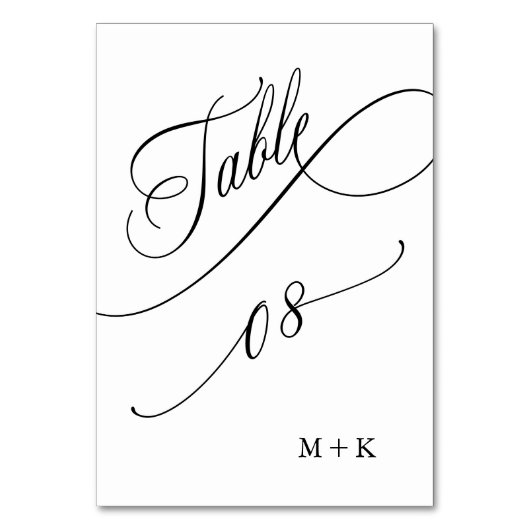 Luxus Script Black and White Wedding Number 8, Tischnummer (Rückseite)