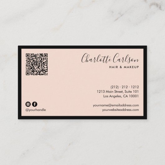 Luxus Script Blush Pink QR Code Social Media Icon Visitenkarte (Rückseite)