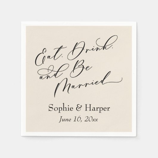 Luxus Script essen Drink und Verheiratete Creme Serviette (Vorderseite)