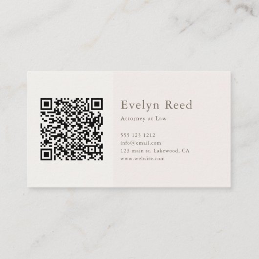 Luxus Script Minimalistisch QR Code Soft Beige Visitenkarte (Rückseite)