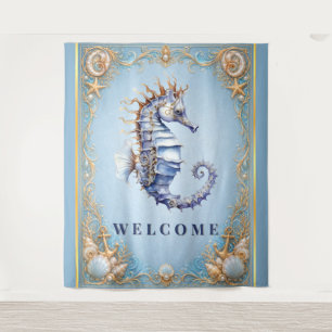 Luxus-Seepferdchen-Strand-Hochzeits-Willkommenssch Wandteppich