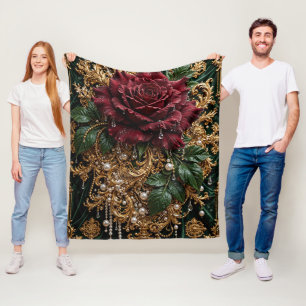 Luxus-Sherpa-Decke im Smaragd-Barockstil  Fleecedecke