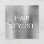 Luxus Silber Brushed Metal Haar Stylist Quadratische Visitenkarte (Vorderseite)