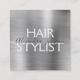 Luxus Silber Brushed Metal Haar Stylist Quadratische Visitenkarte