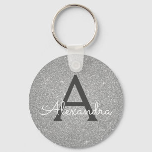 Luxus-Silber-Glitter & -Funkel-Monogramm Schlüsselanhänger