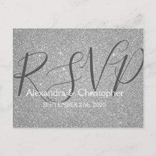 Luxus Silber Glitter und Funkeln RSVP Einladungspostkarte