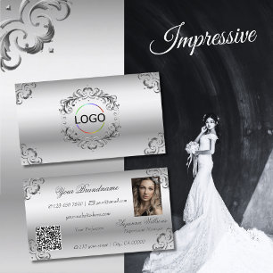 Luxus-Silber-Ornament-Logo-Foto und QR-Code Visitenkarte