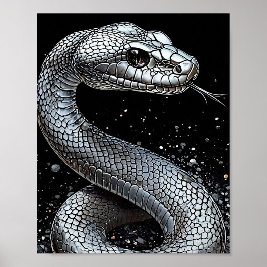 Luxus-Silber-Schlangenposter – Ästhetisches Tier Poster (Vorne)