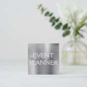 Luxus Silberbrushed Metal Event Planner Quadratische Visitenkarte (Stehend Vorderseite)