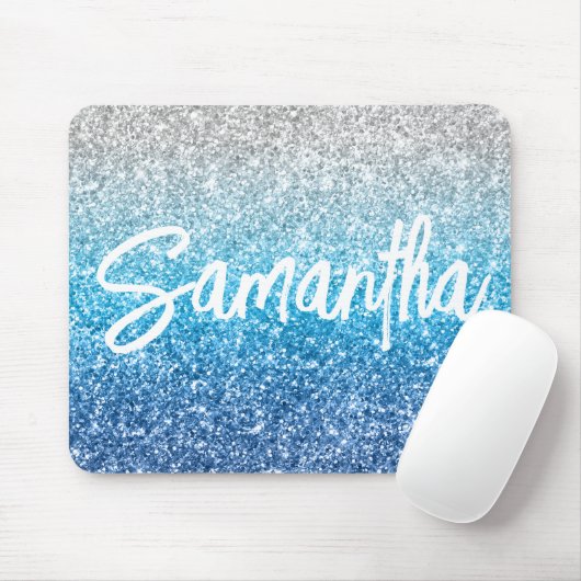 Luxus Silver Azure Blue Glitzer Mousepad (Mit Mouse)