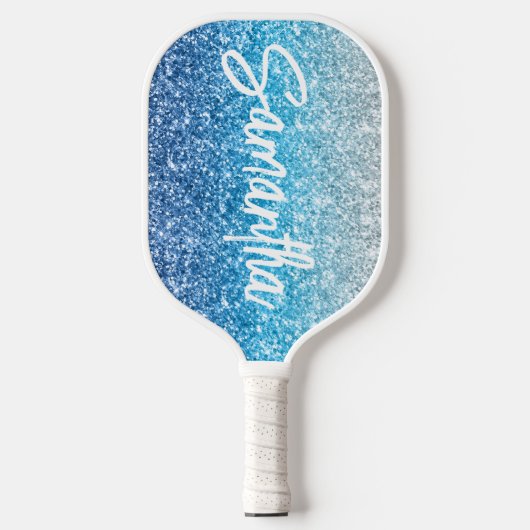 Luxus Silver Azure Blue Glitzer Pickleball Schläger (Vorderseite)
