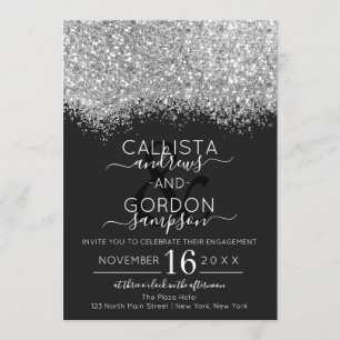 Luxus Silver Black Glitzer Confetti Verlobung Einladung