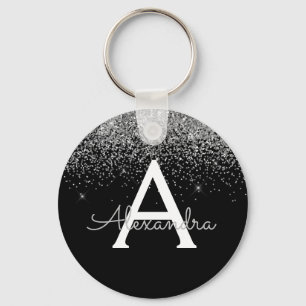 Luxus Silver Black Glitzer Monogram Schlüsselanhänger
