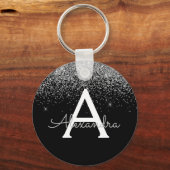 Luxus Silver Black Glitzer Monogram Schlüsselanhänger (Vorderseite)