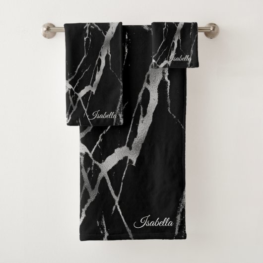 Luxus Silver Black Marble individuell anpassen Badhandtuch Set (Insitu)