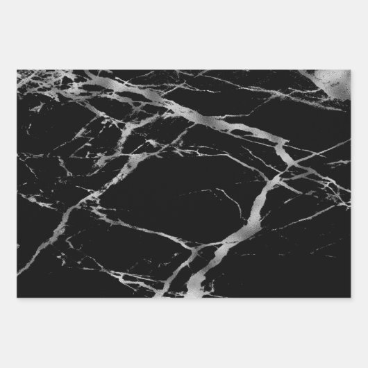 Luxus Silver Black Marble individuell anpassen Geschenkpapier Set (Vorderseite 2)