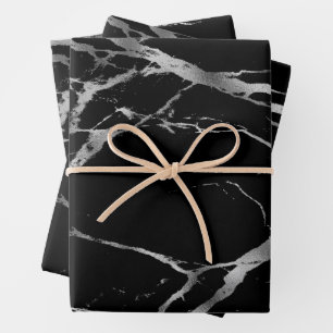 Luxus Silver Black Marble individuell anpassen Geschenkpapier Set