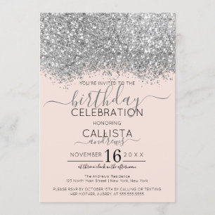 Luxus Silver Blush Glitzer Confetti Geburtstag Einladung