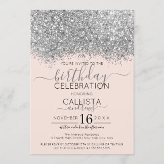 Luxus Silver Blush Glitzer Confetti Geburtstag Einladung