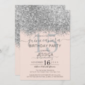 Luxus Silver Blush Glitzer Confetti Quinceañera Einladung (Vorne/Hinten)